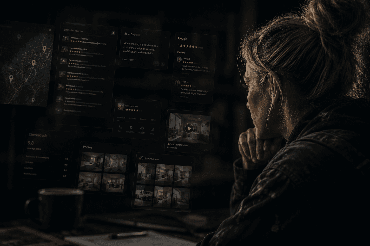 A trade professional observing modern business discovery signals